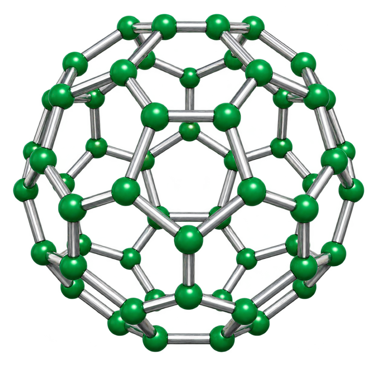 3D ball-and-stick model of C60 buckminsterfullerene