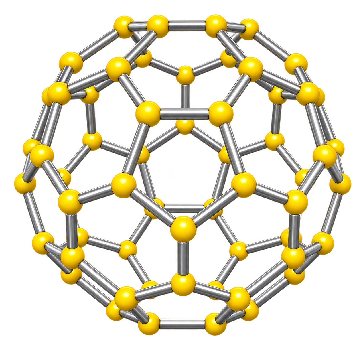 3D ball-and-stick model of C60 buckminsterfullerene